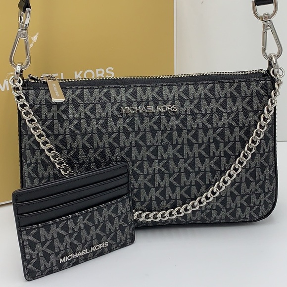 MICHAEL KORS GIFTABLE SHOULDER BAG & CARD HOLDER BOXED SET BLACK SIGNAT GLITTER - Picture 13 of 16